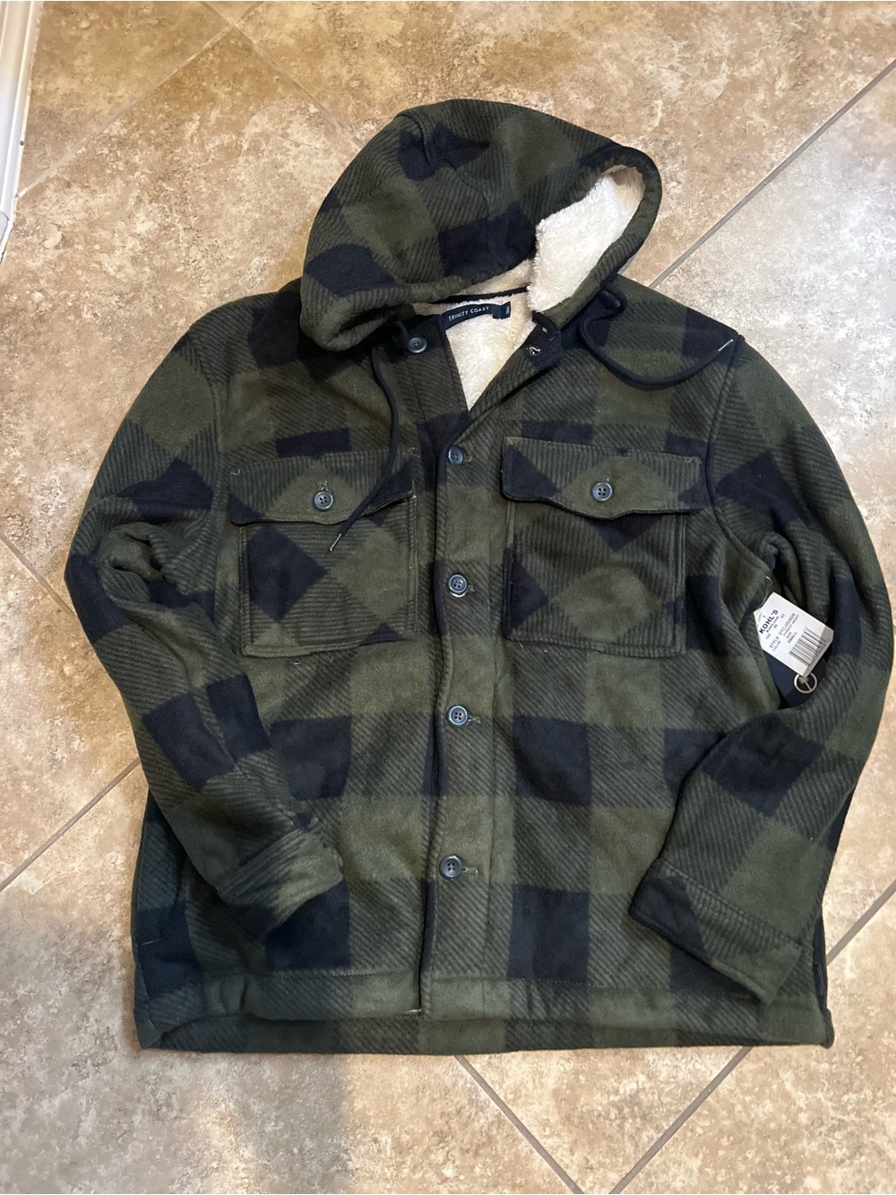 Men's Hooded Plaid Sherpa-Lined Jacket - Olive/Black